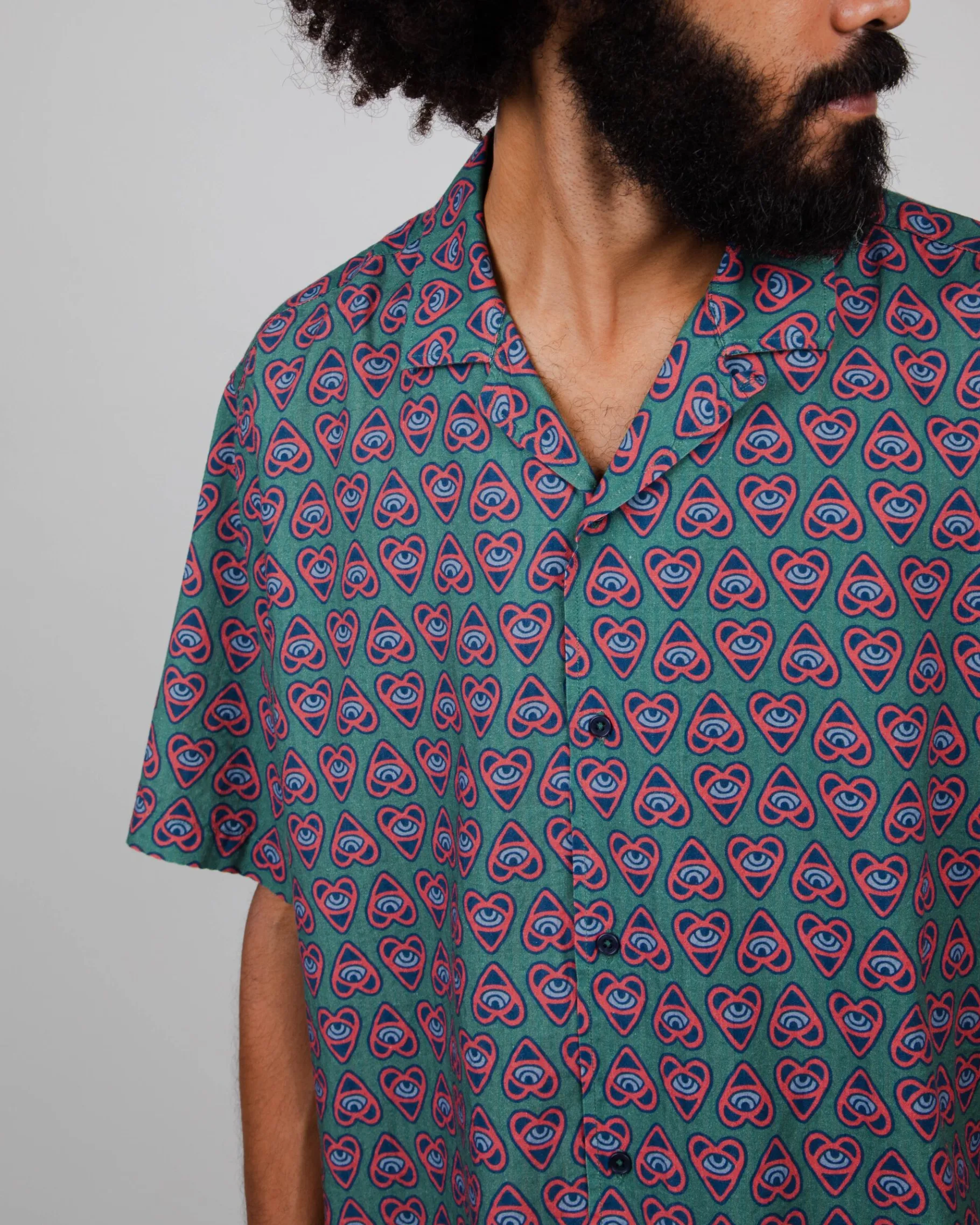 Asis Percales Heart Aloha Shirt Grün-Brava Fabrics Outlet