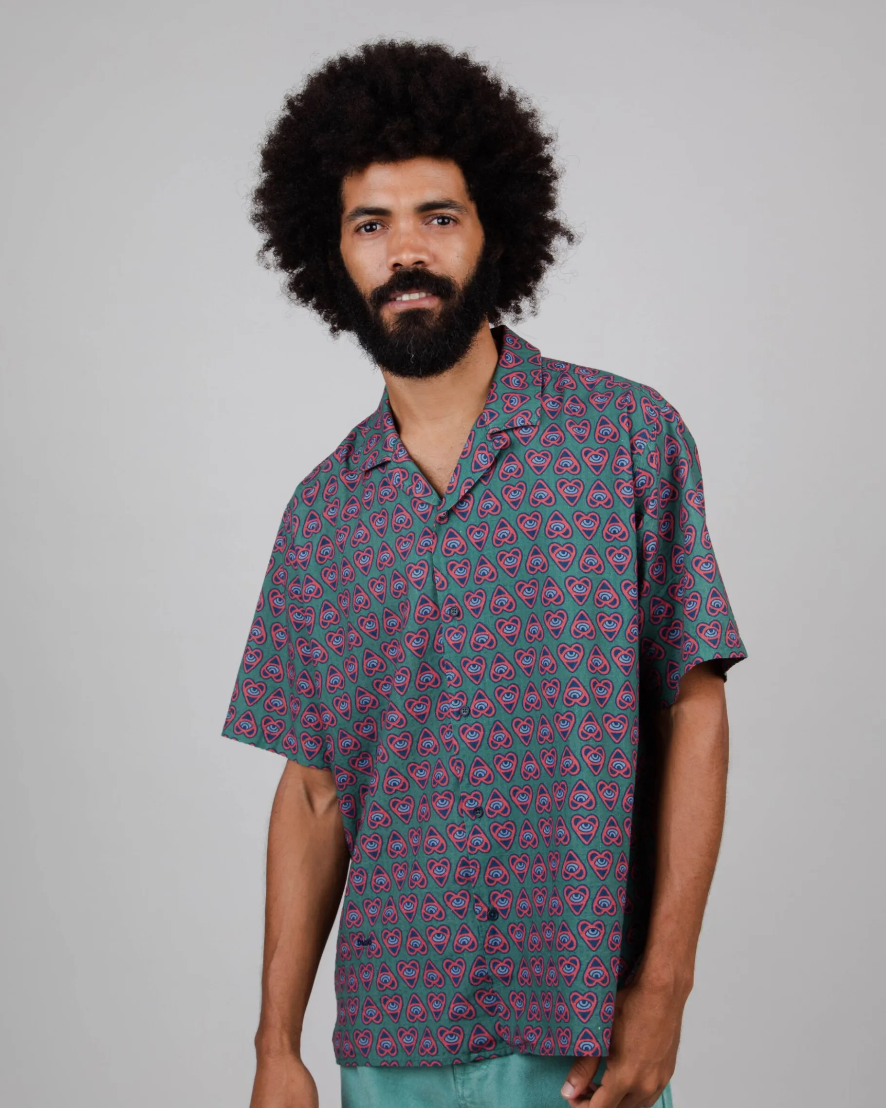 Asis Percales Heart Aloha Shirt Grün-Brava Fabrics Outlet