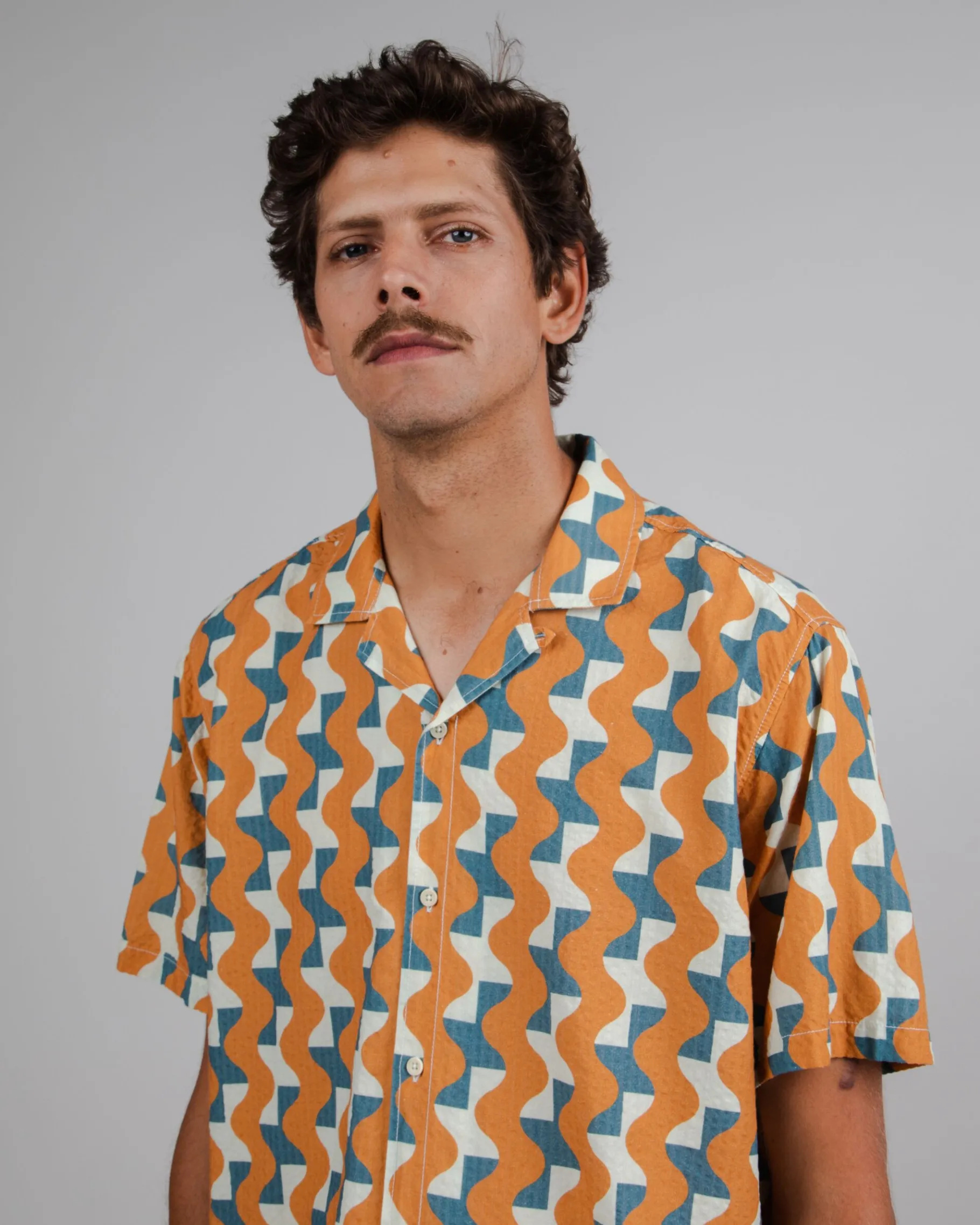 Big Tiles Aloha Shirt Ockre-Brava Fabrics Hot