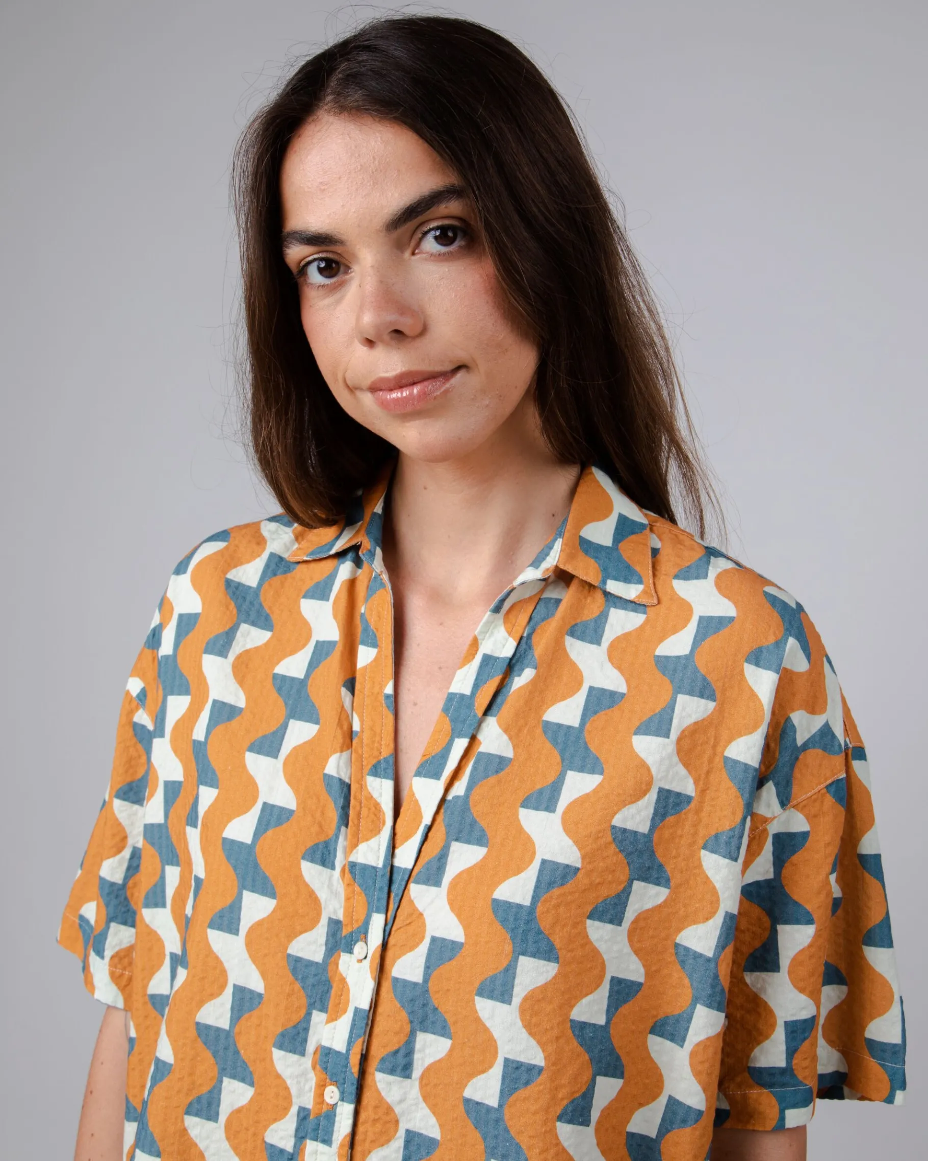 Big Tiles Oversize Cropped Bluse Ockre-Brava Fabrics Online