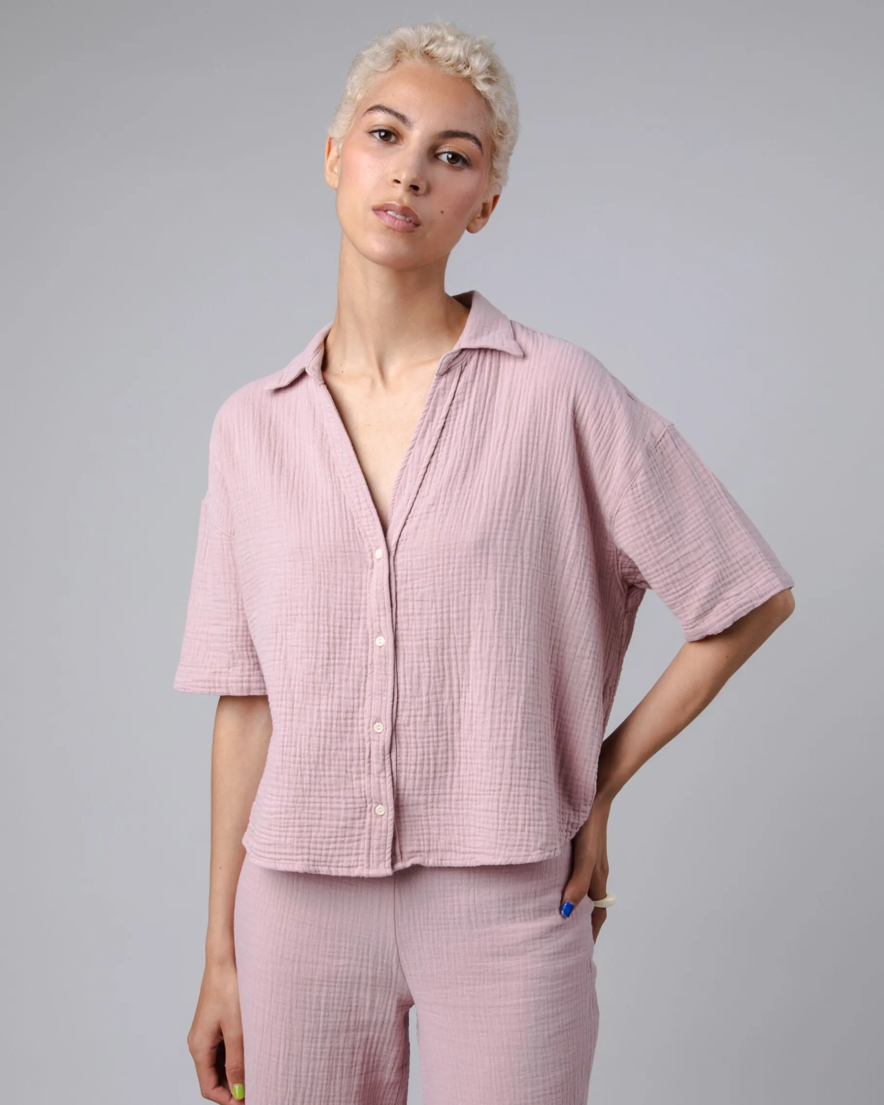 Bubble Oversize Cropped Bluse Rose-Brava Fabrics Store