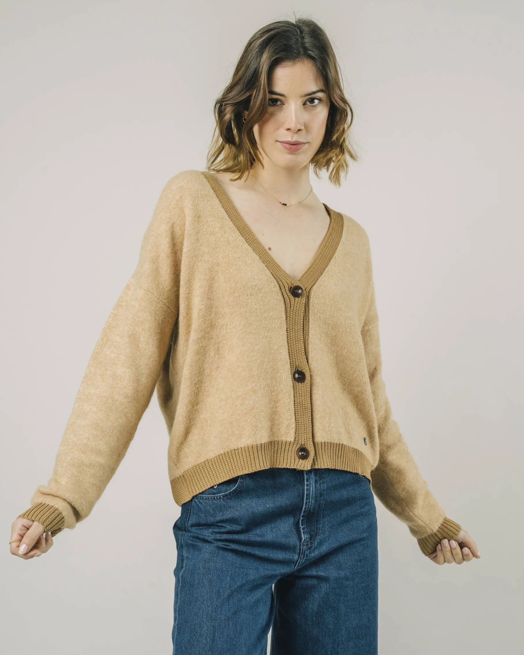 Contrast Cardigan Beige-Brava Fabrics Outlet