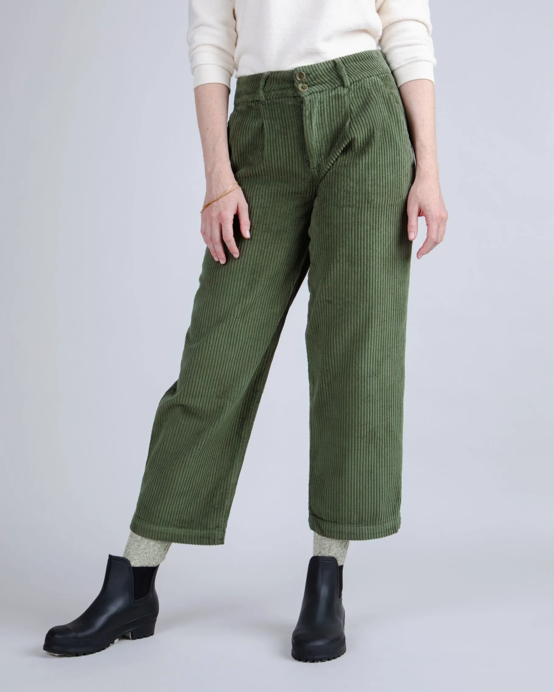 Cordhose mit Bundfalte Stone Green-Brava Fabrics Clearance