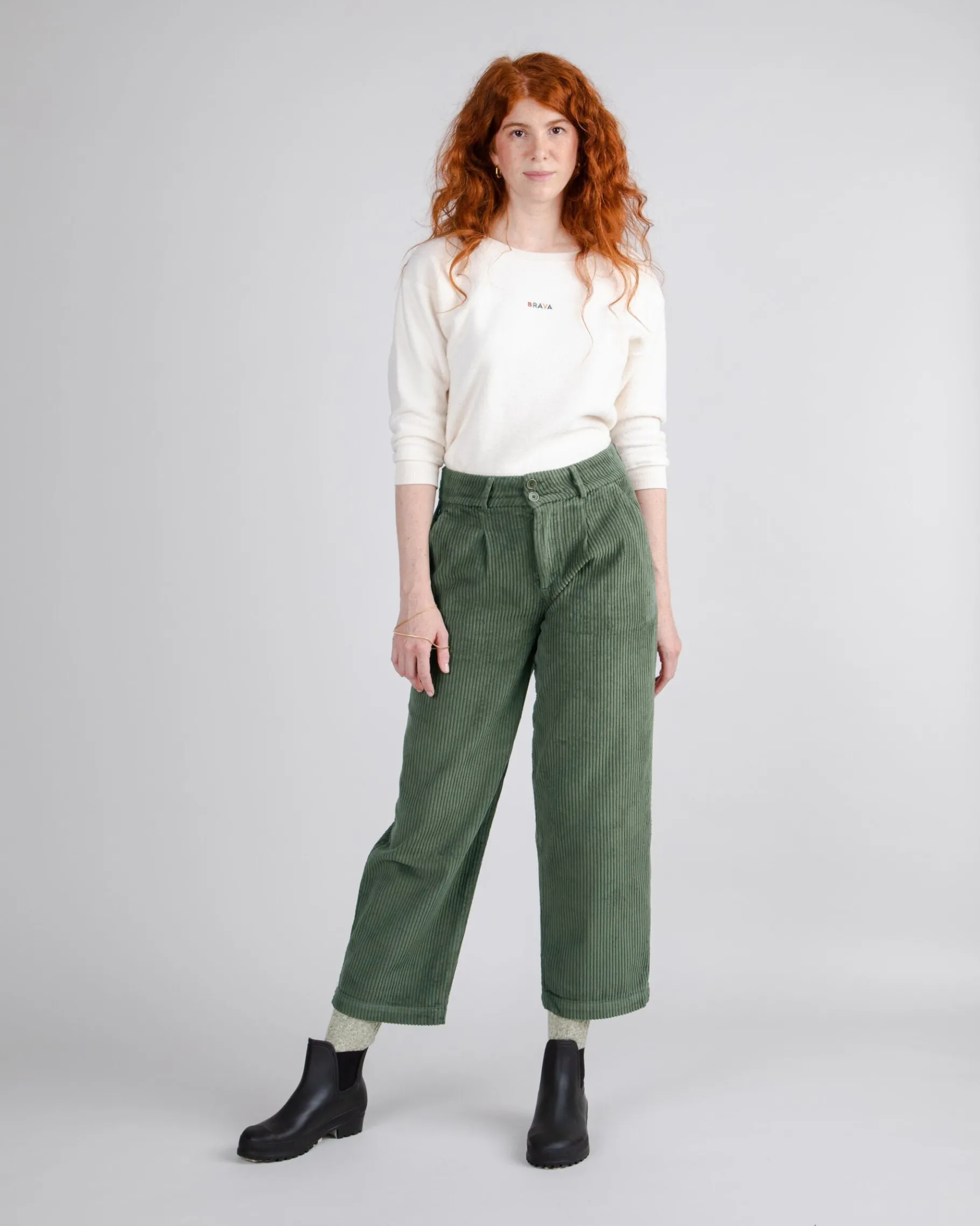 Cordhose mit Bundfalte Stone Green-Brava Fabrics Clearance