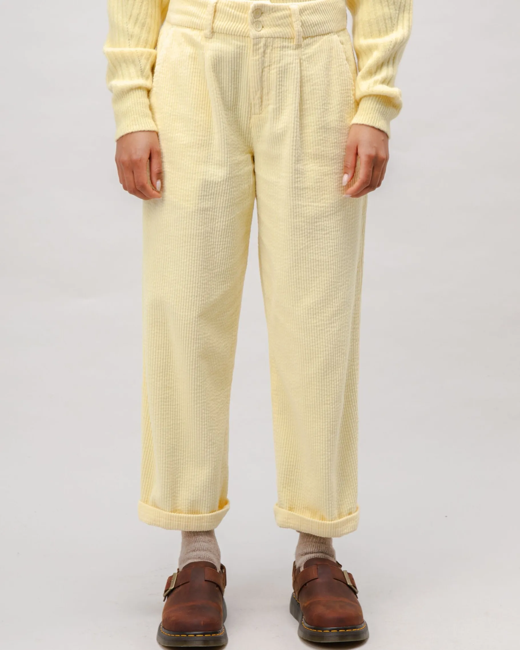 Corduroy Pleated Pants Pale Banana-Brava Fabrics Hot