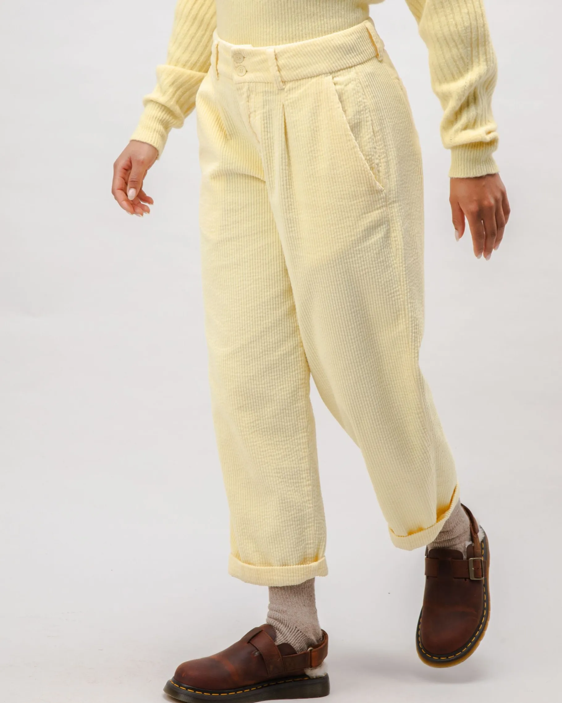 Corduroy Pleated Pants Pale Banana-Brava Fabrics Hot