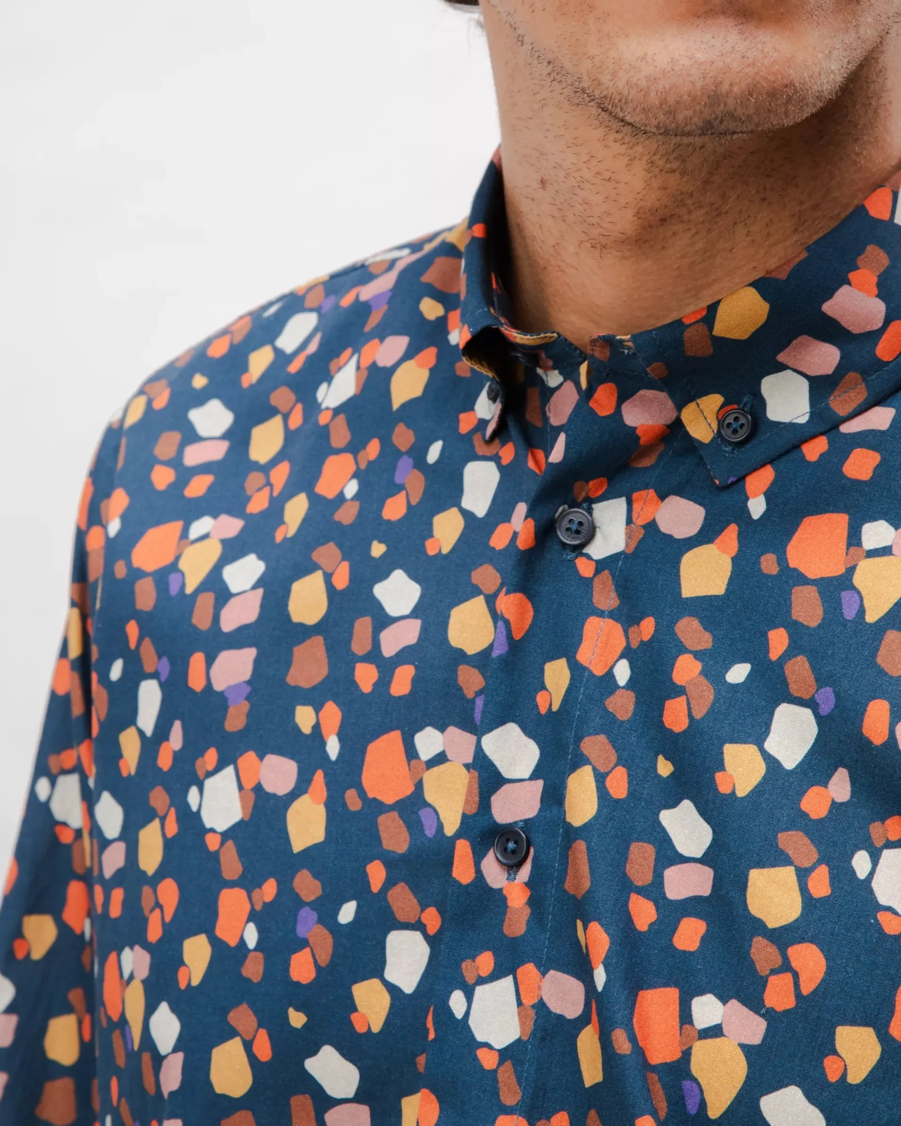 Geo Cotton Shirt Navy-Brava Fabrics Best Sale