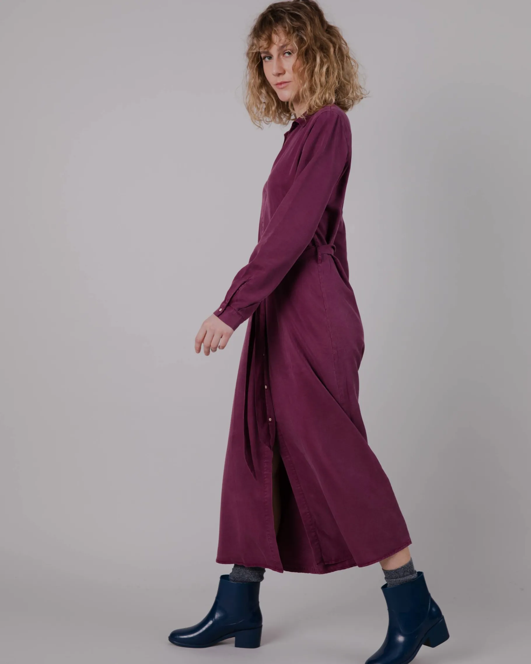 Gina Langarm Kleid mit V-Ausschnitt Prune-Brava Fabrics Flash Sale