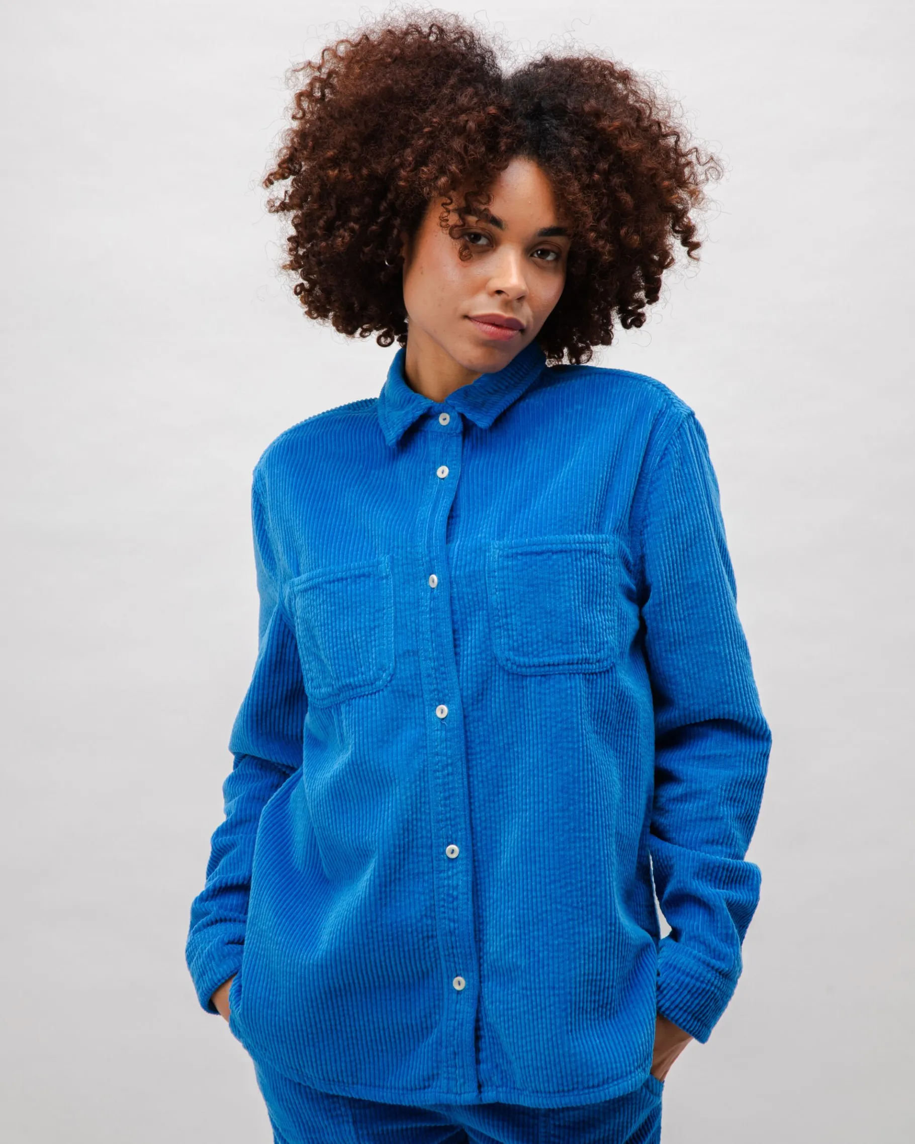 Kord Oversize Bluse Blau-Brava Fabrics Best Sale