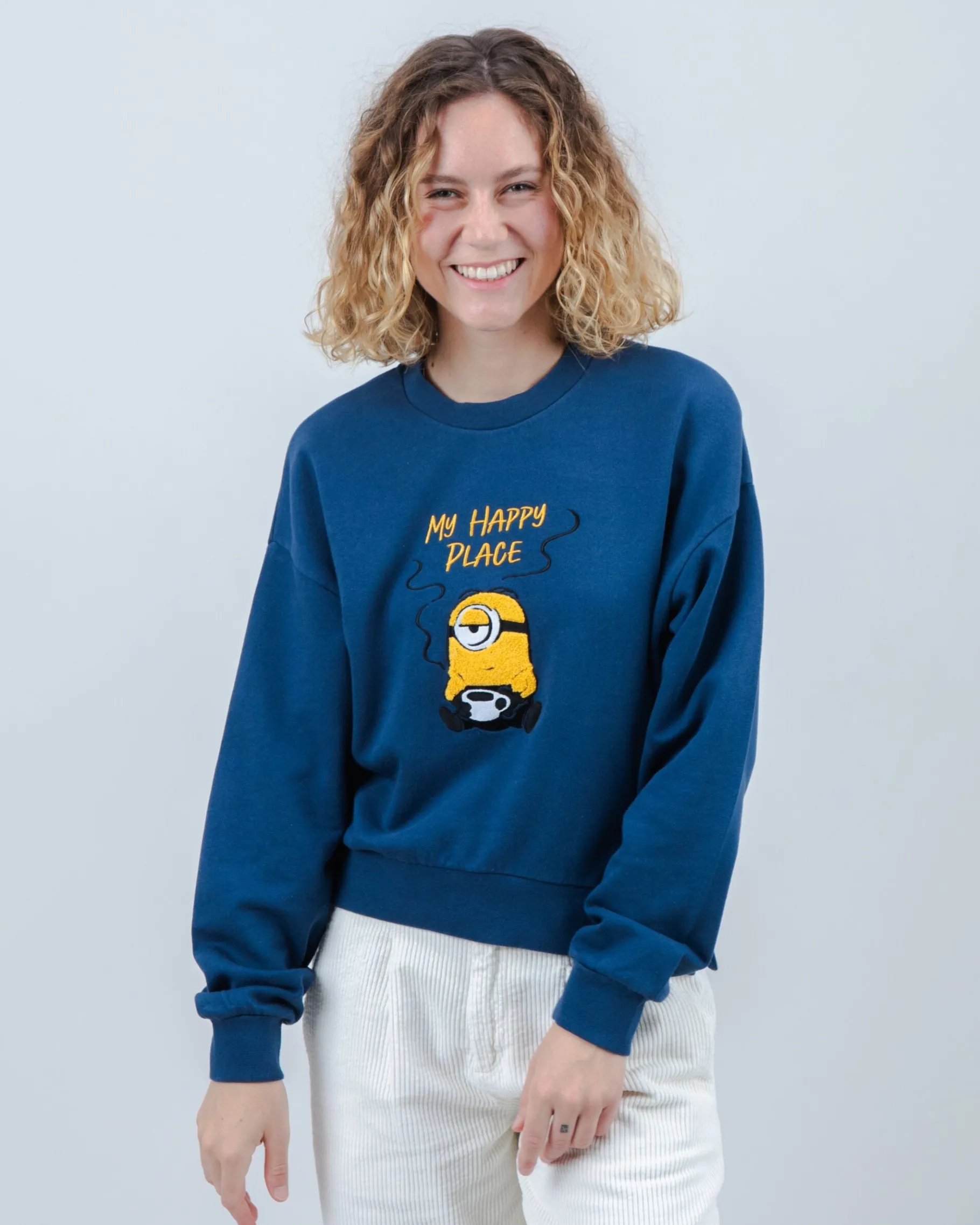 Minions My Happy Place Rounded Sweatshirt Blau-Brava Fabrics New