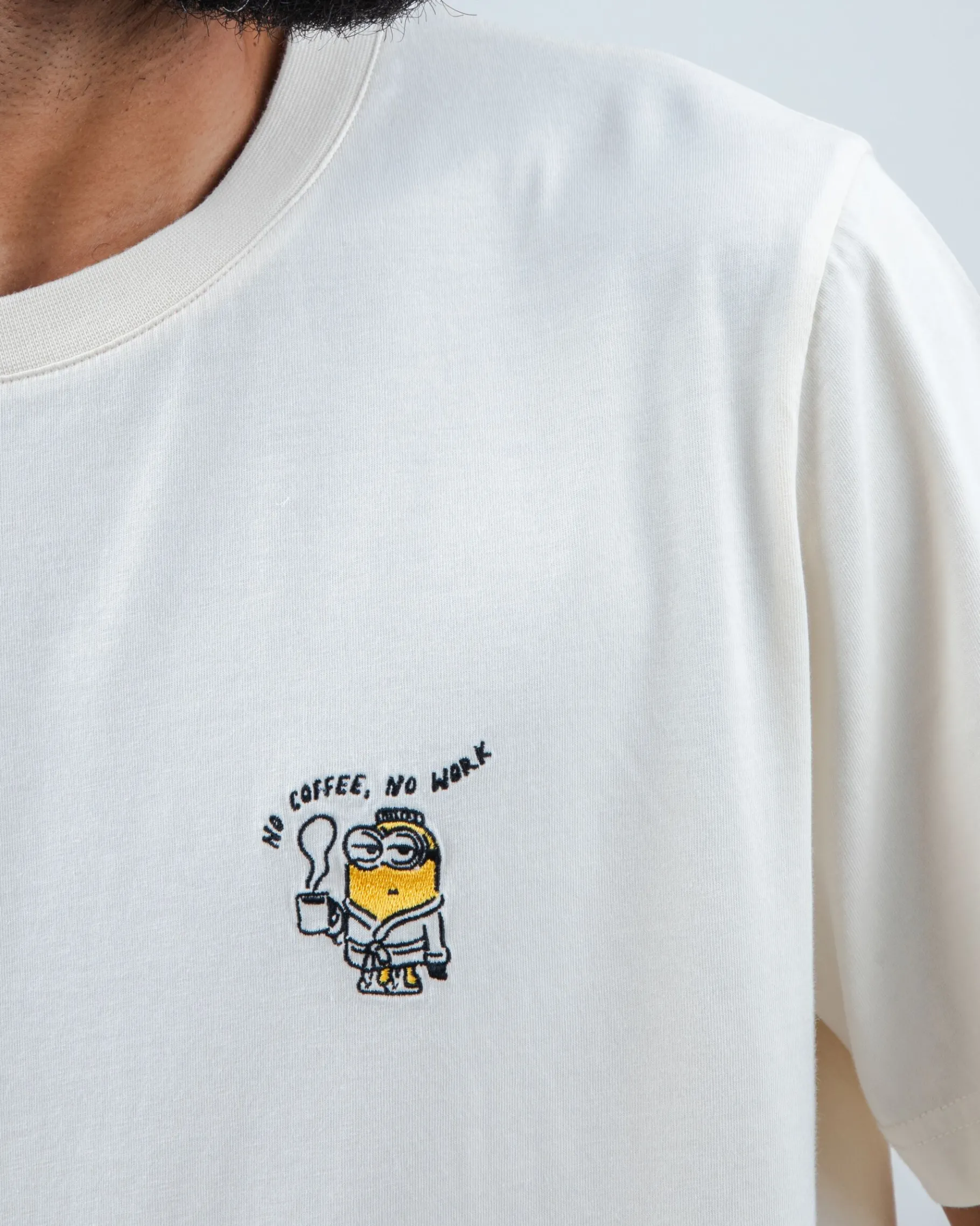 Minions No coffee no work Tshirt Ecru-Brava Fabrics Outlet