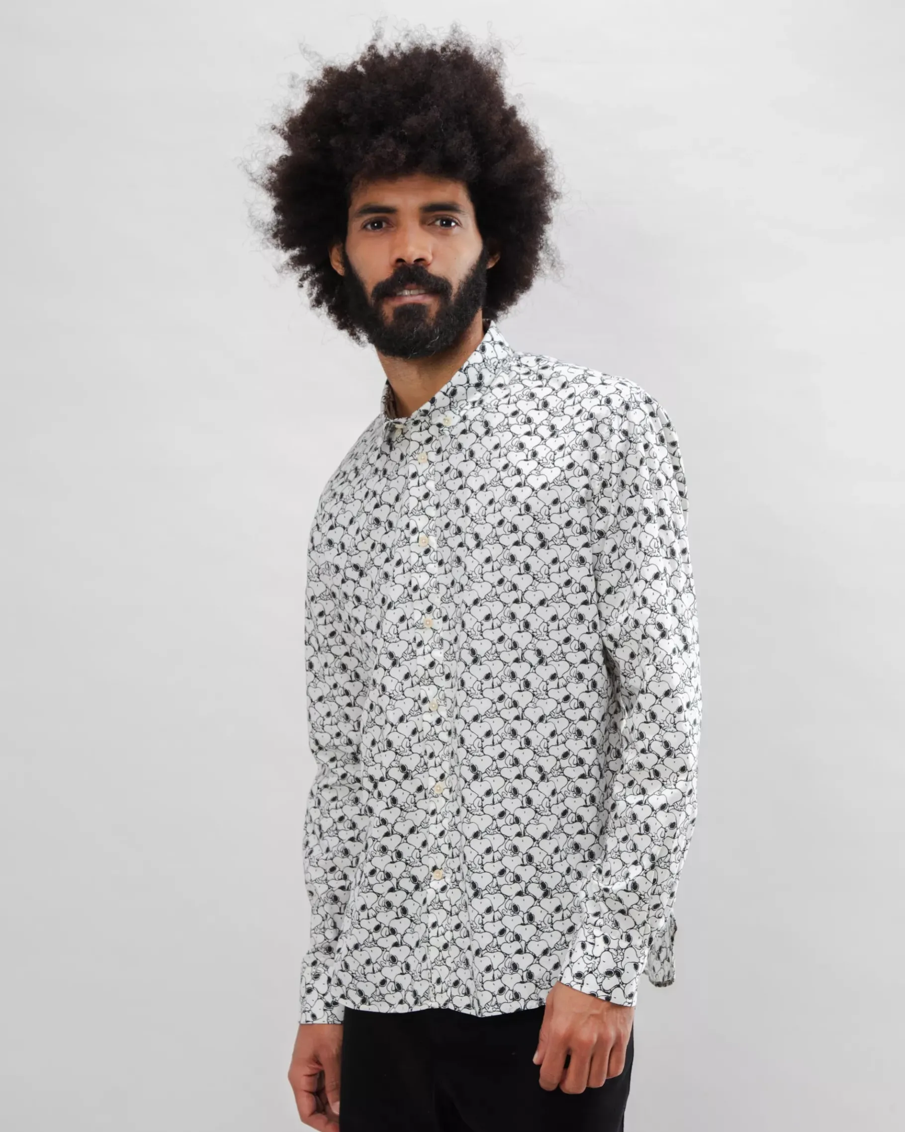 Peanuts B&W Cotton Shirt Ecru-Brava Fabrics Store