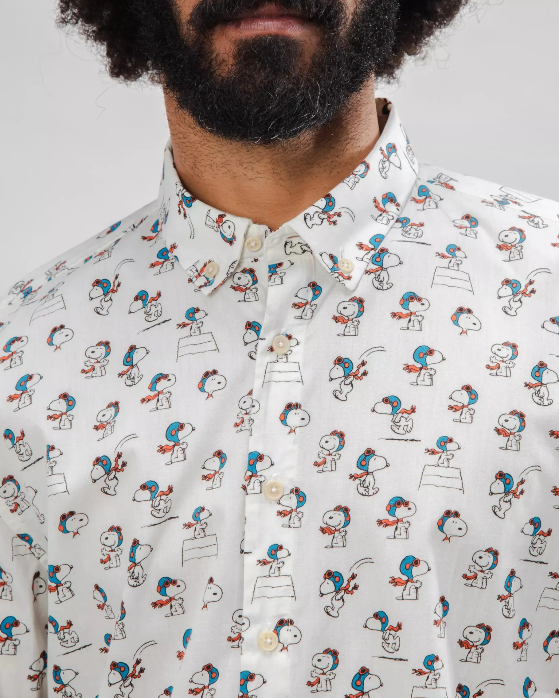 Peanuts Flying Ace Cotton Shirt Ecru-Brava Fabrics Outlet