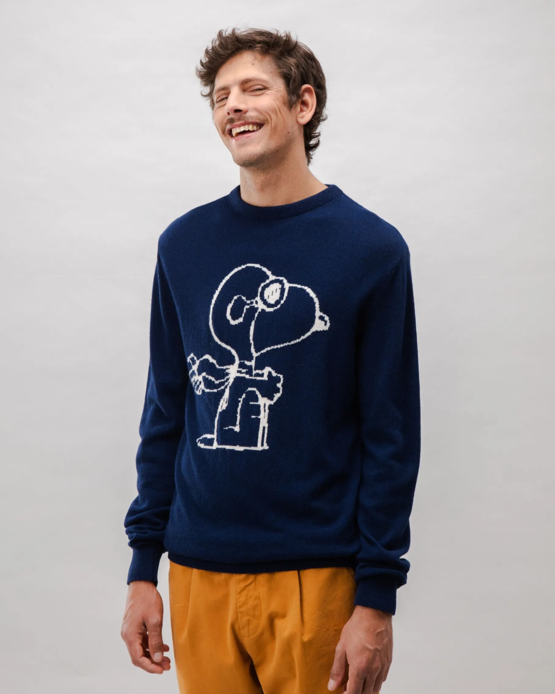 Peanuts Flying Ace Wolle Cashmere Pullover Marine-Brava Fabrics Discount