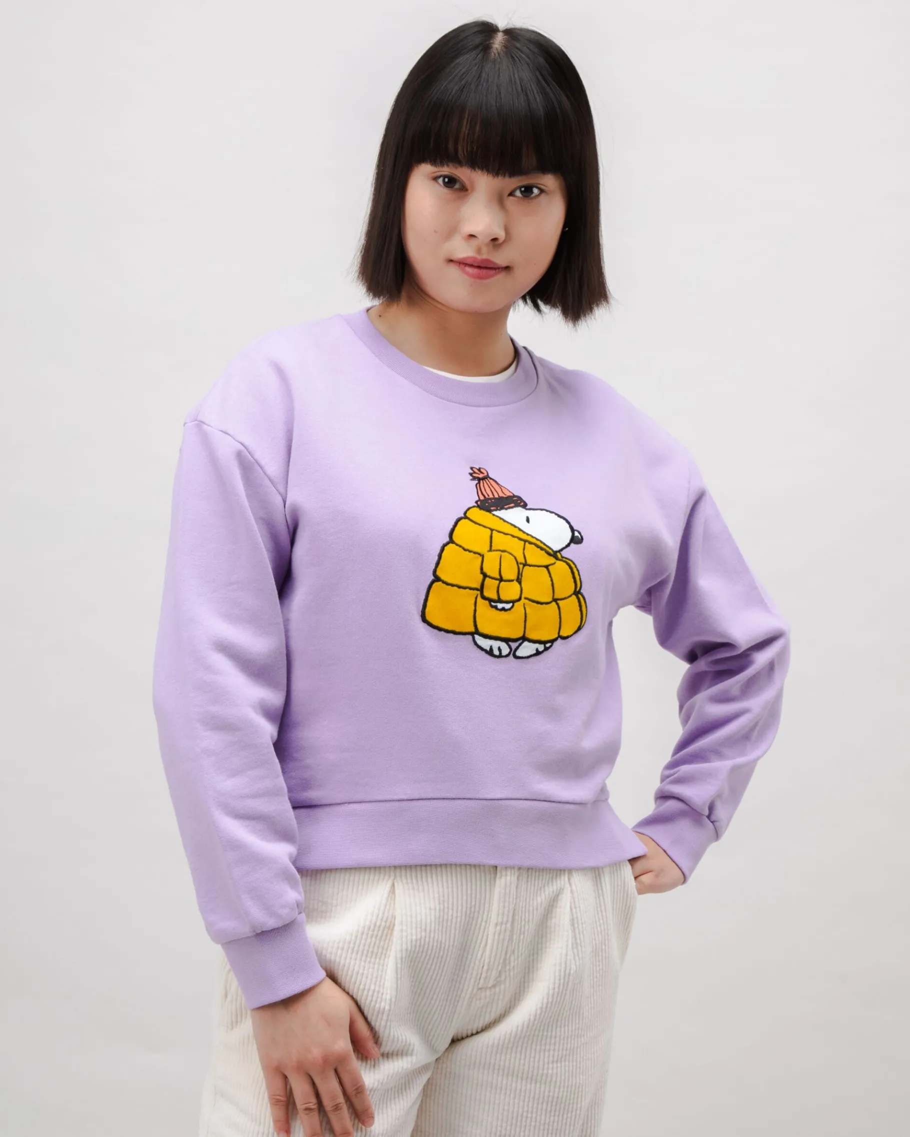 Peanuts Snow Rounded Baumwoll-Sweatshirt Lavendel-Brava Fabrics Outlet