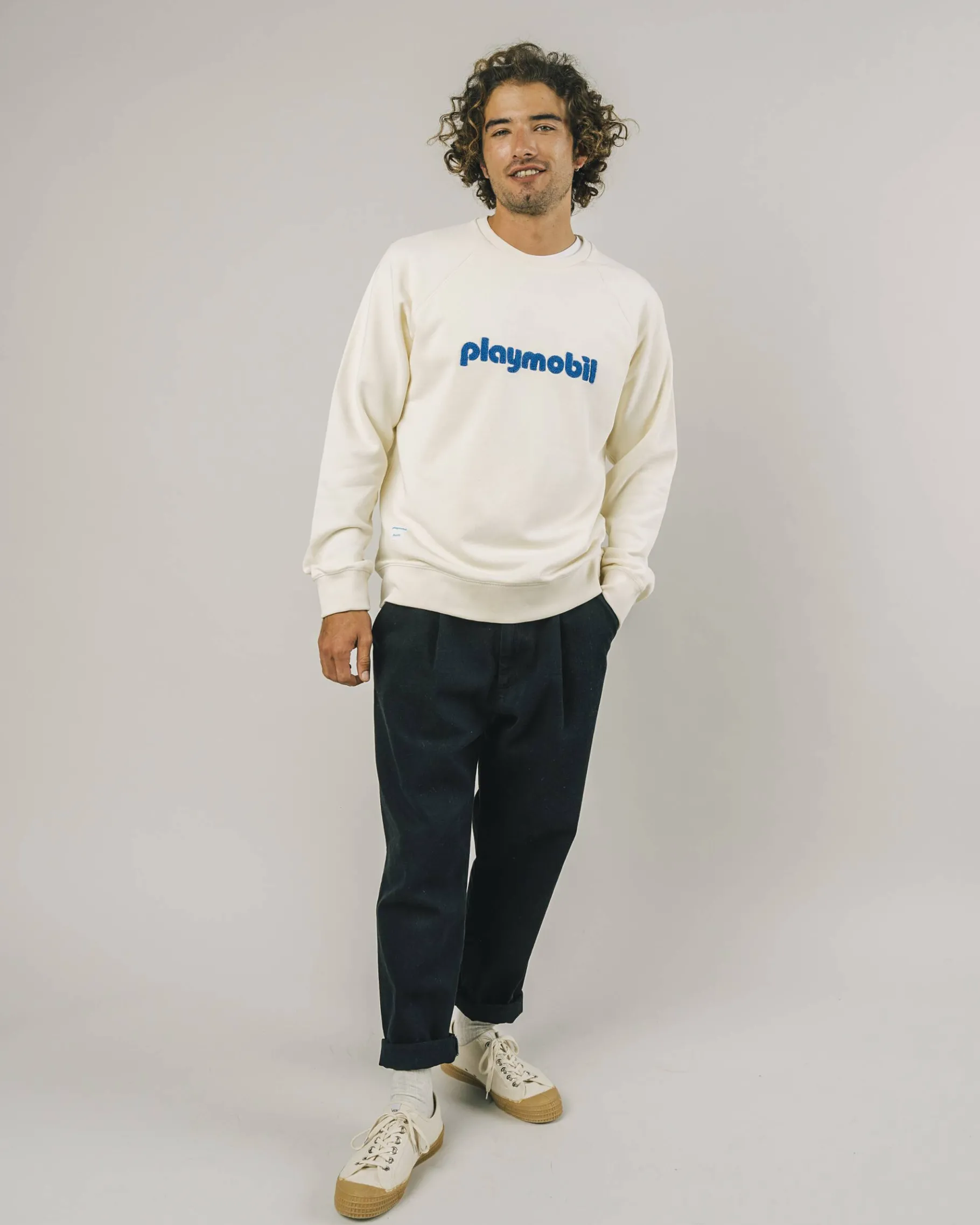 Playmobil Logo Baumwoll-Sweatshirt Ecru-Brava Fabrics Clearance