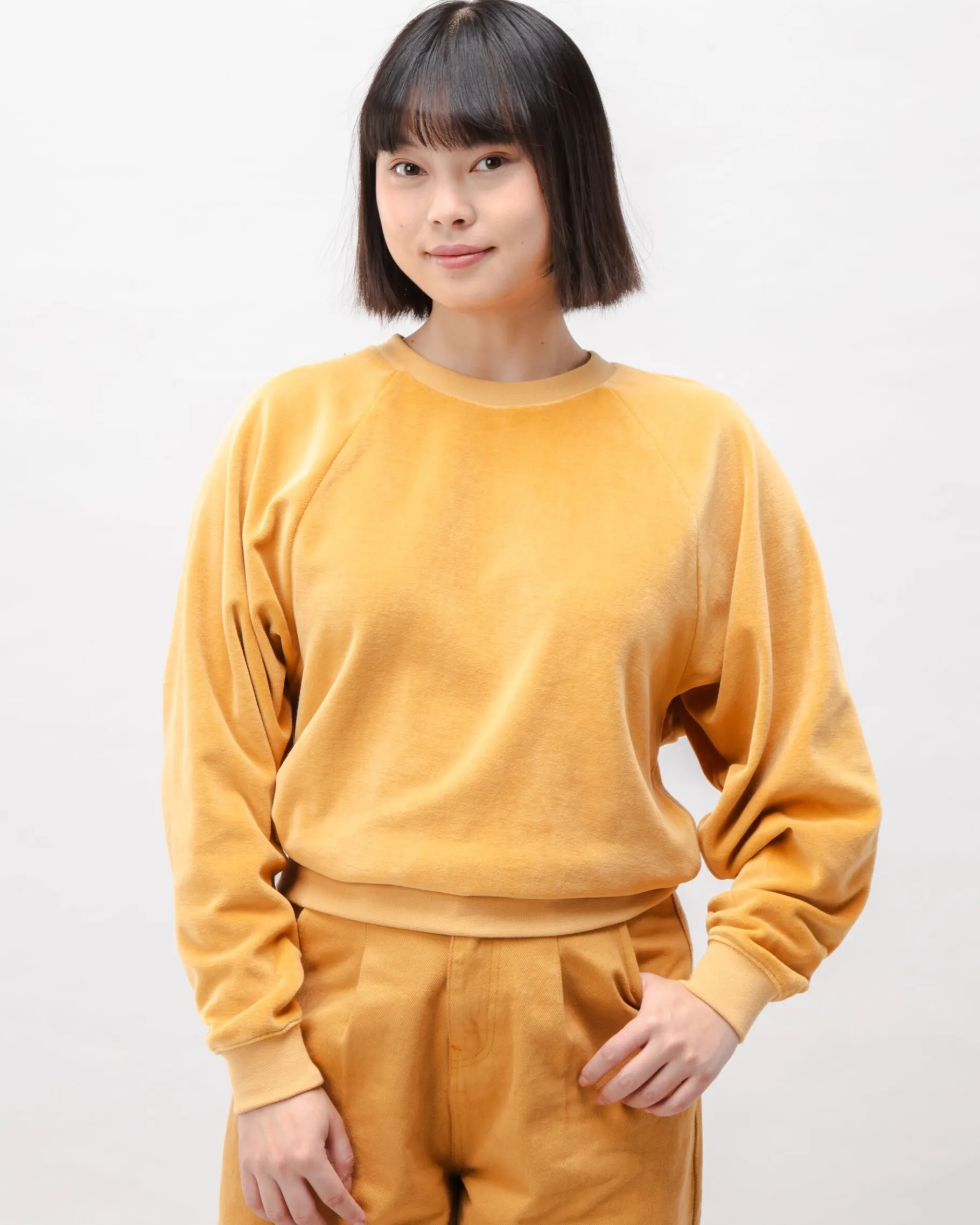 Samt Raglan Baumwoll-Sweatshirt Ocker-Brava Fabrics Store