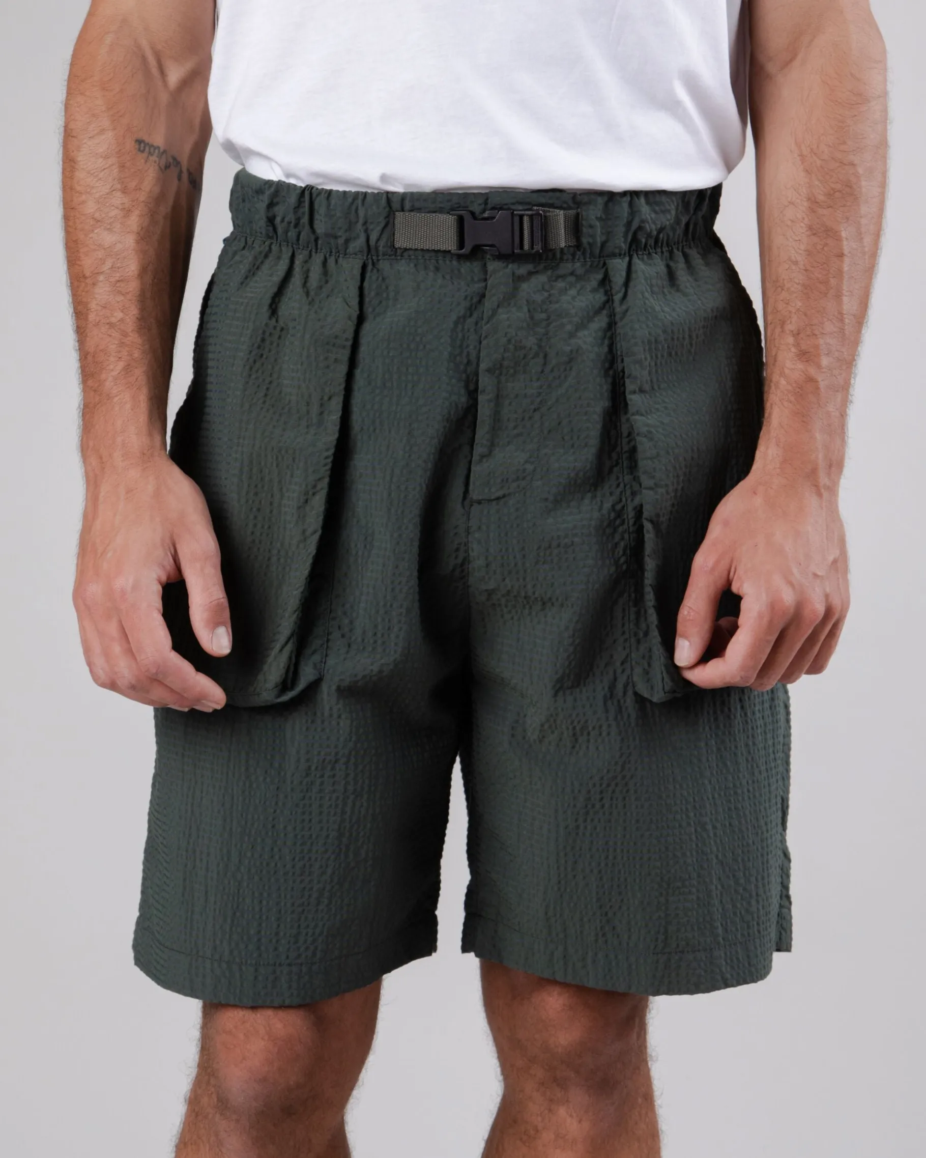 Seersucker Cargo Shorts Deep Jungle-Brava Fabrics New