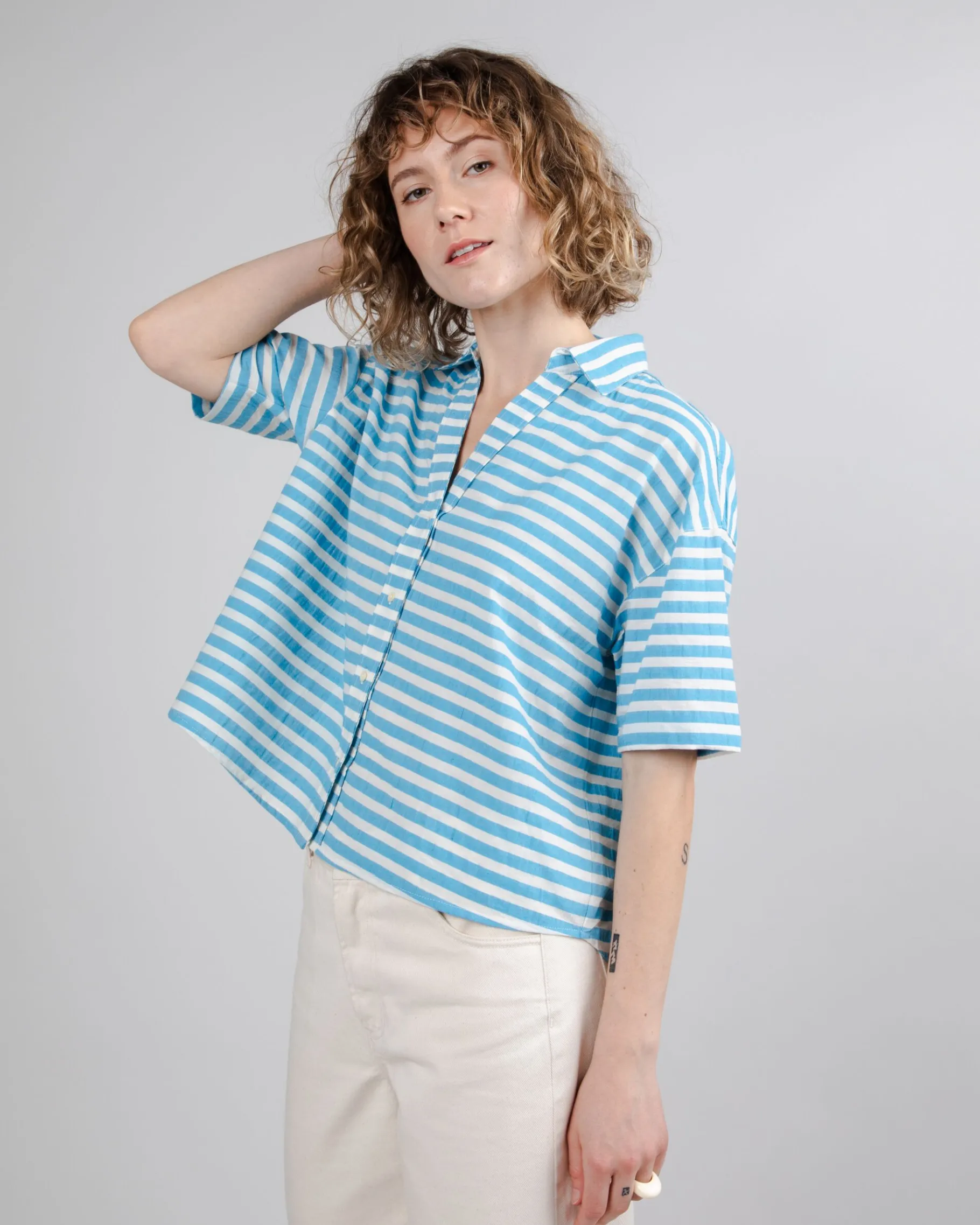 Stripes Oversize Cropped Blau-Brava Fabrics Cheap