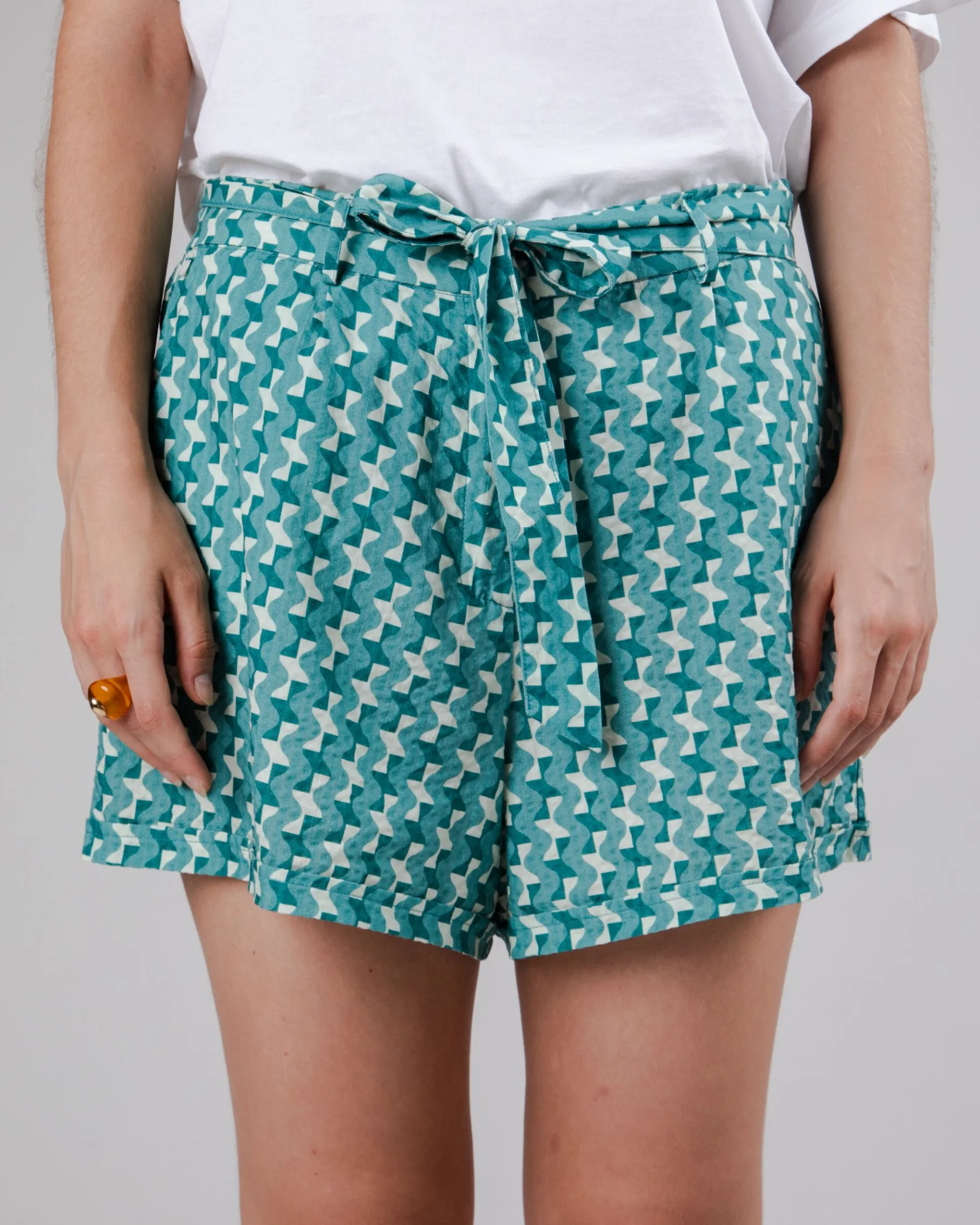 Tiles Belted Cotton Shorts Ocean-Brava Fabrics Hot