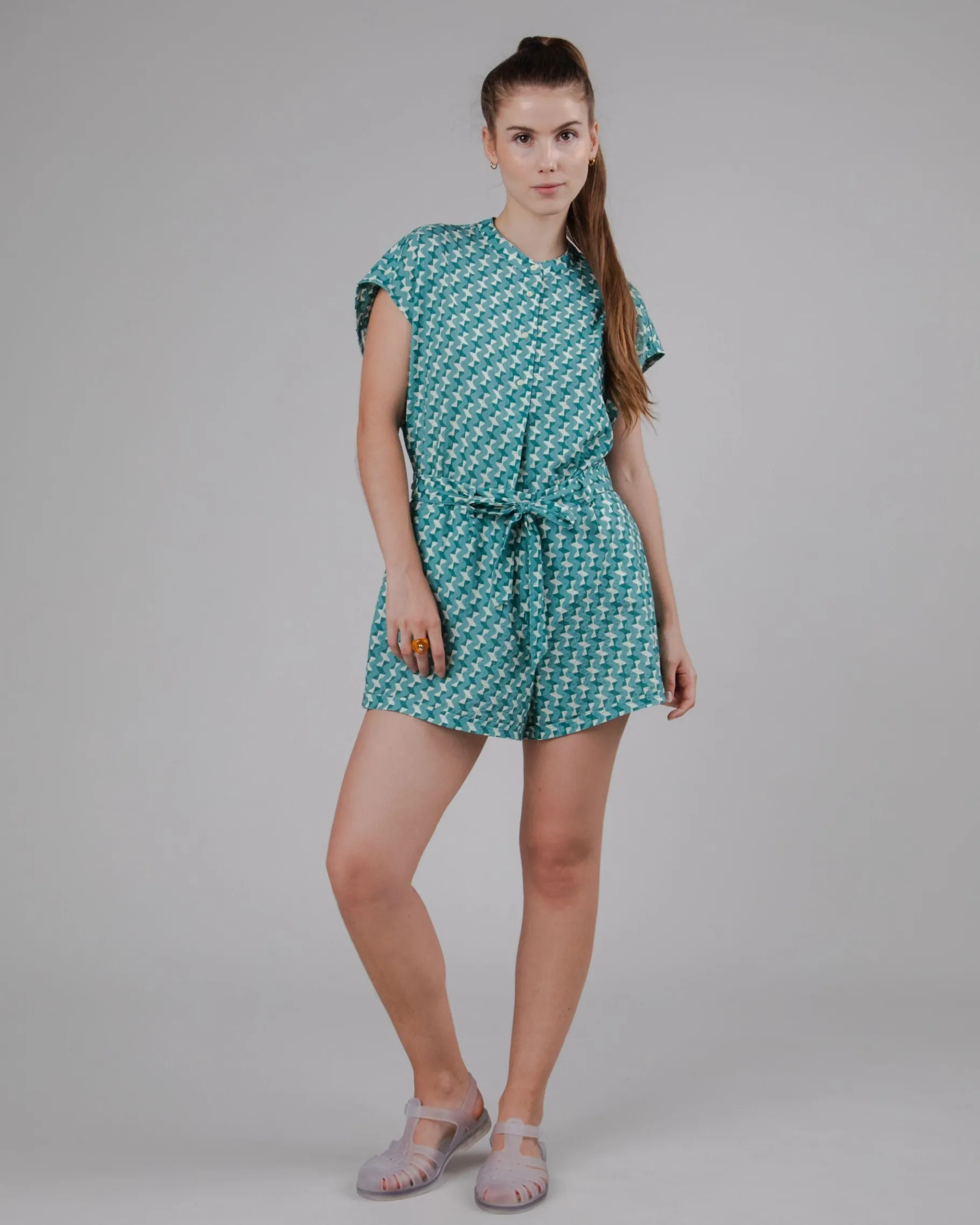 Tiles Belted Cotton Shorts Ocean-Brava Fabrics Hot