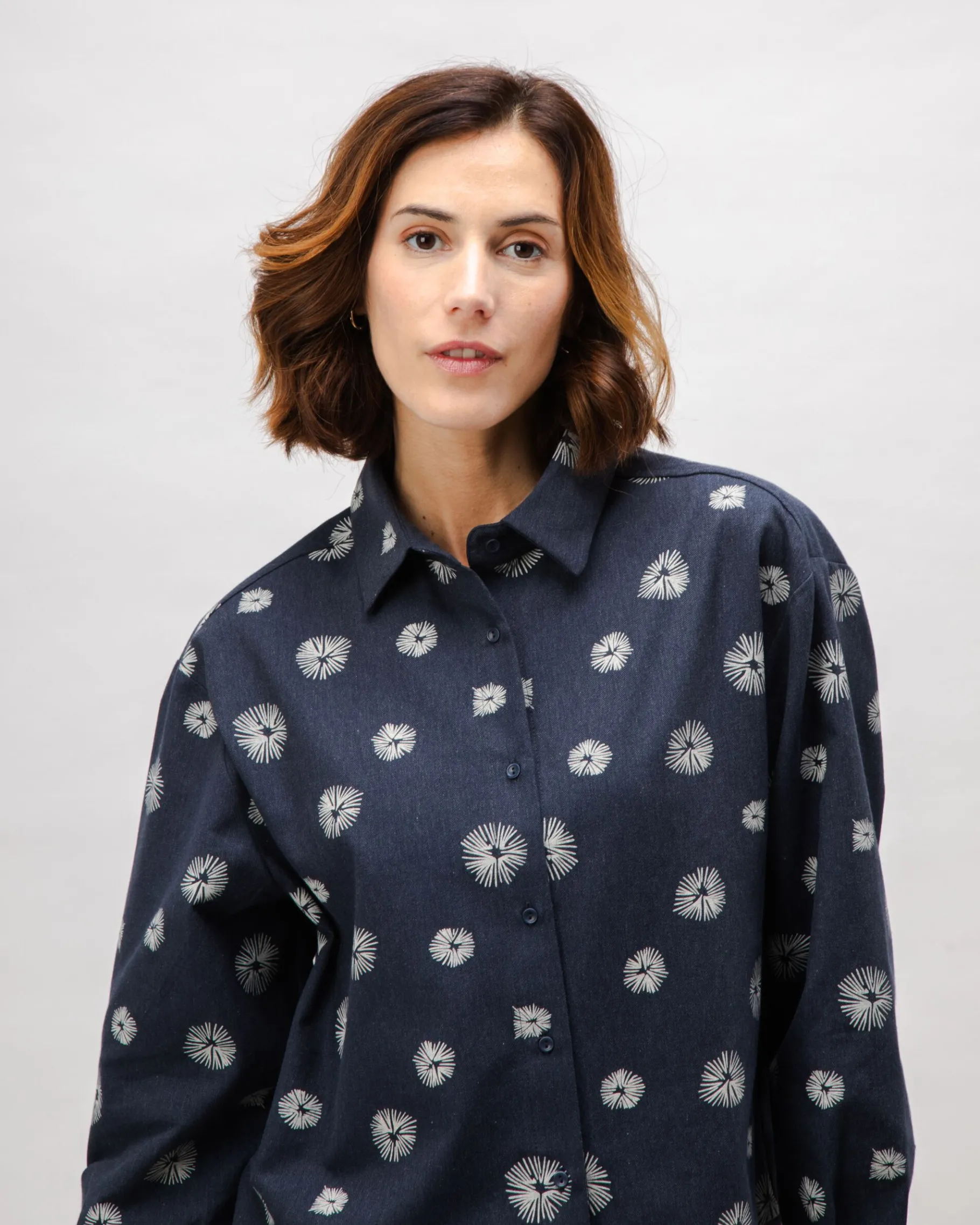 Urchin Boxy Flannel Blouse Navy-Brava Fabrics Best Sale