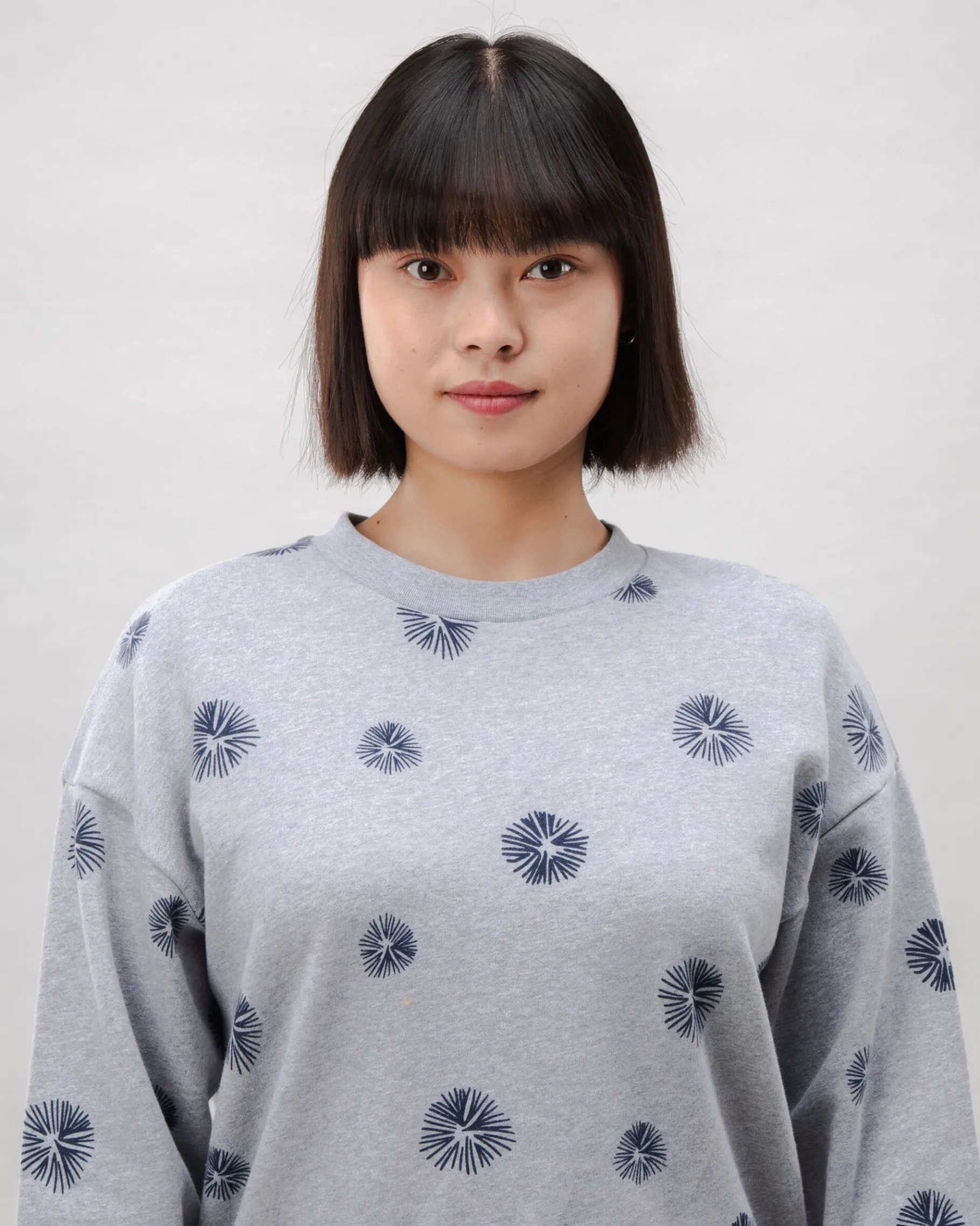 Urchin Rounded Cotton Sweatshirt Grey Melange-Brava Fabrics Online