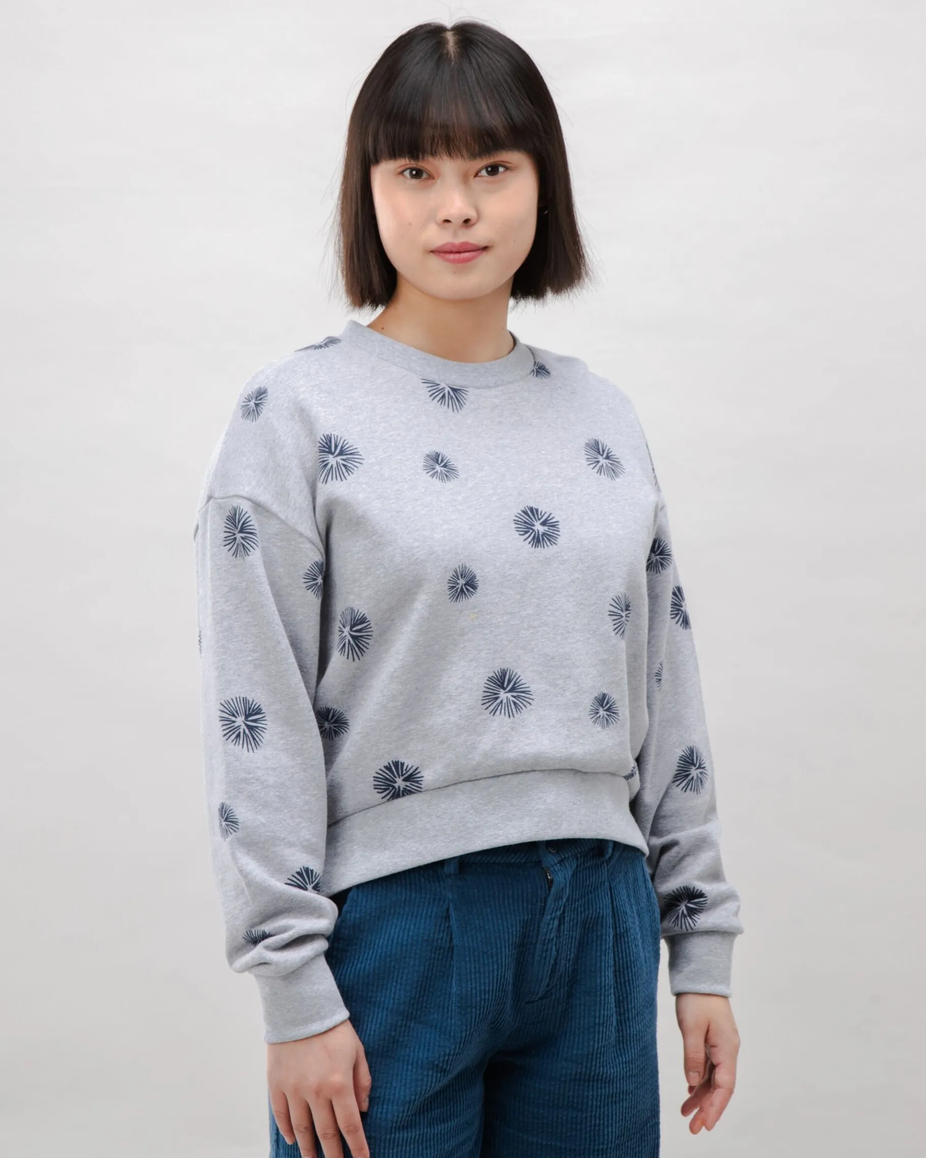 Urchin Rounded Cotton Sweatshirt Grey Melange-Brava Fabrics Online